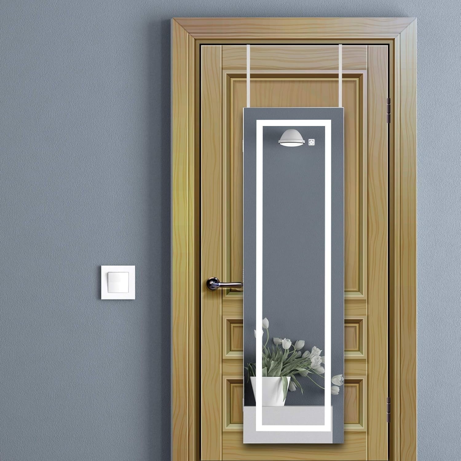 Wall Mounted Jewelry Cabinet LED Full Length Mirror Lockable Storage