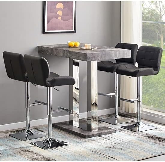 White Concrete Effect Bar Table Chrome Legs, Modern Rectangular Dining Counter