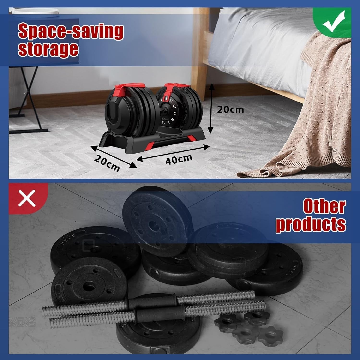 24kg Adjustable Dumbbell Single 12-in-1 Quick Change Cast Iron Home Gym