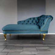 Velvet Chaise Lounge Sofa Tufted Right Hand Chair Teal Bedroom Living