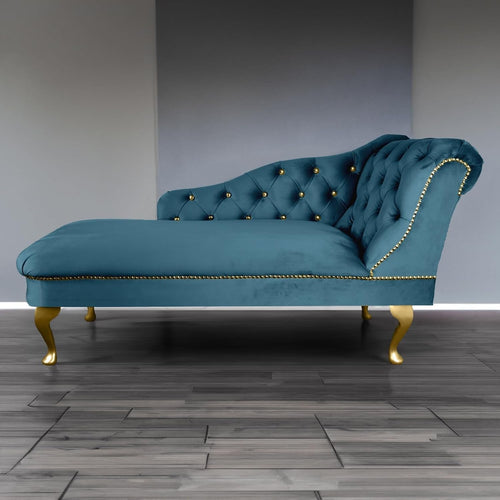 Velvet Chaise Lounge Sofa Tufted Right Hand Chair Teal Bedroom Living