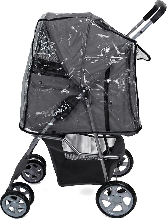 Grey Foldable Dog Stroller with Rain Cover Pet Pushchair for Small Medium Dogs