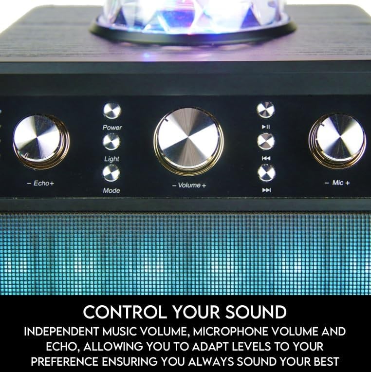 Portable Karaoke Machine with Wireless Mic & Disco Party LED