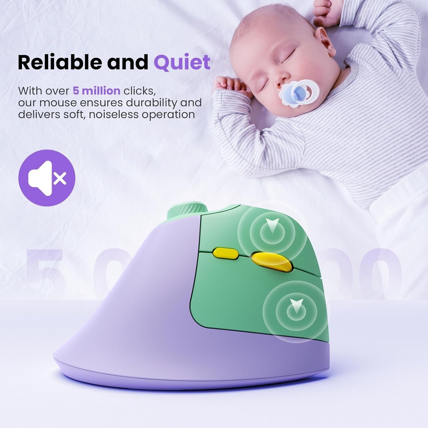 Vertical Ergonomic Wireless Mouse Rechargeable Bluetooth USB Purple