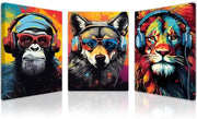 Vibrant Animal Canvas Wall Art Set of 3 Framed Prints 12x16 Modern Decor