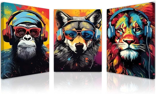 Vibrant Animal Canvas Wall Art Set of 3 Framed Prints 12x16 Modern Decor