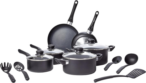 15pcs Non Stick Cookware Set – Pots & Frying Pans with Utensils Black
