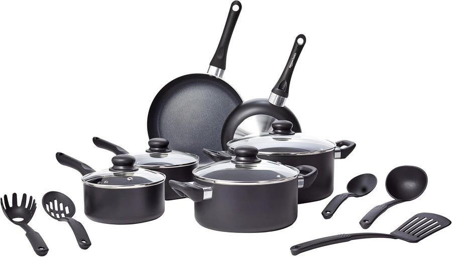 15pcs Non Stick Cookware Set – Pots & Frying Pans with Utensils Black