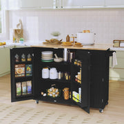 Large Kitchen Island on Wheels Rolling Storage Trolley Extendable Worktop Black