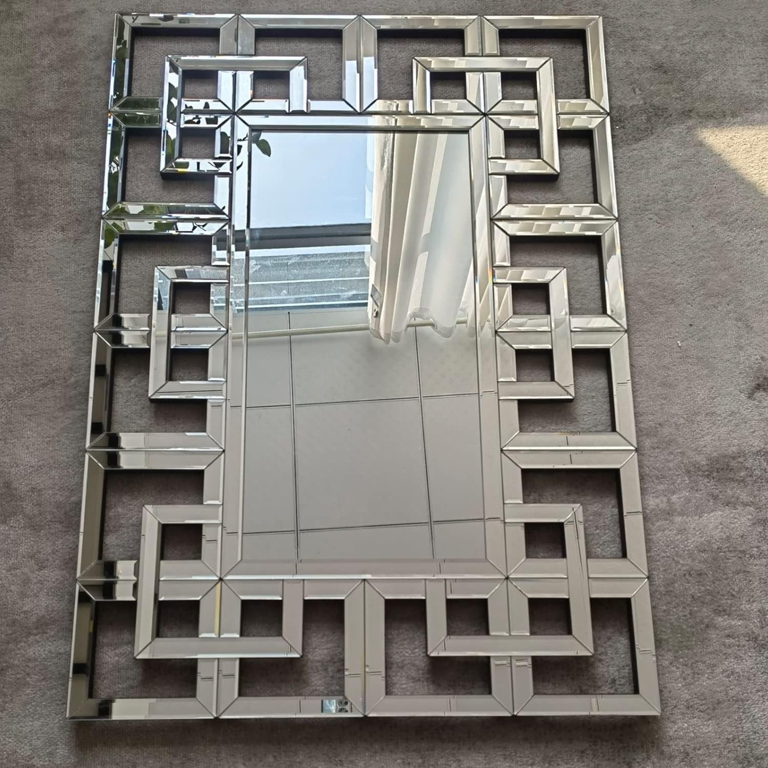 Large Silver Wall Mirror 100x70cm Beveled Glass Luxury Decor Vanity