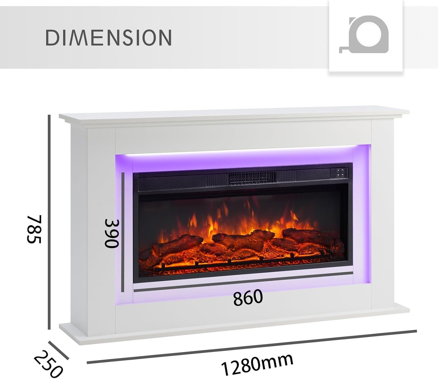 50" Electric Fireplace Freestanding Heater with Remote & Realistic Flame