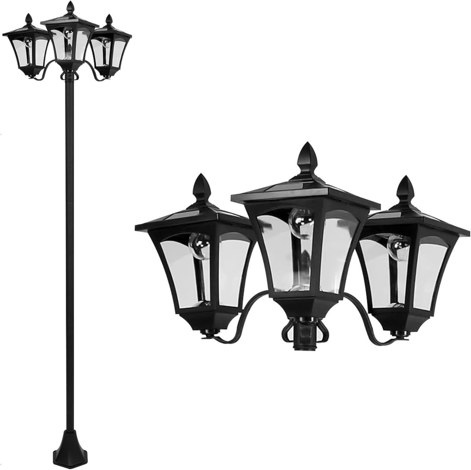 7ft Solar Triple Head Victorian Lamp Post Warm White
