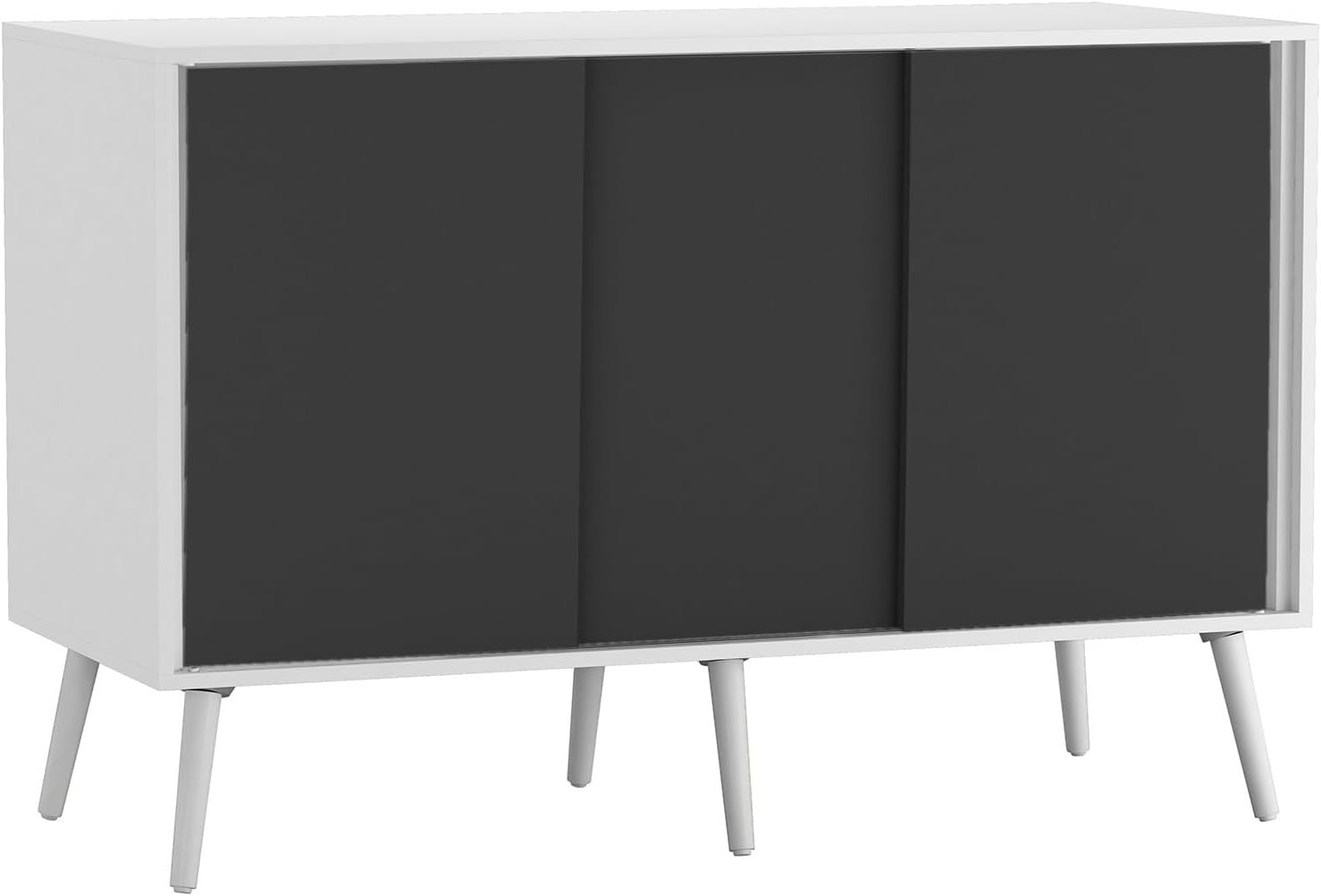 Modern Sideboard Cabinet White Frame Black Sliding Doors Storage Unit