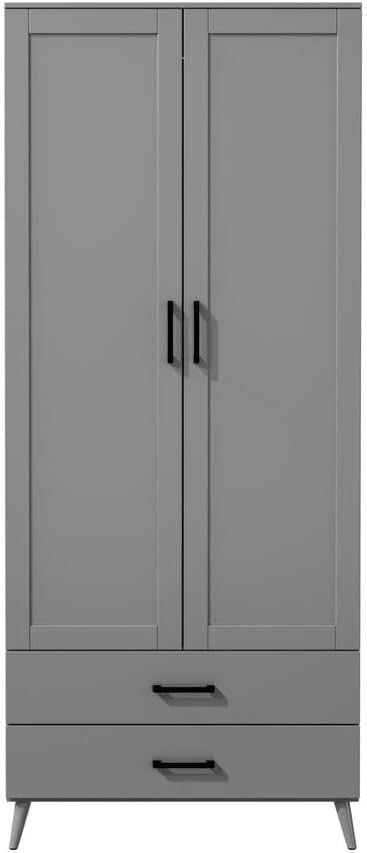 Modern Grey Wardrobe 2 Door 2 Drawer Bedroom Storage Cupboard Unit
