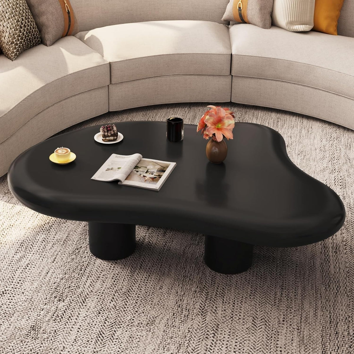 Modern Cloud-Shaped Coffee Table Thick Top Rounded Corners 63x91x39cm