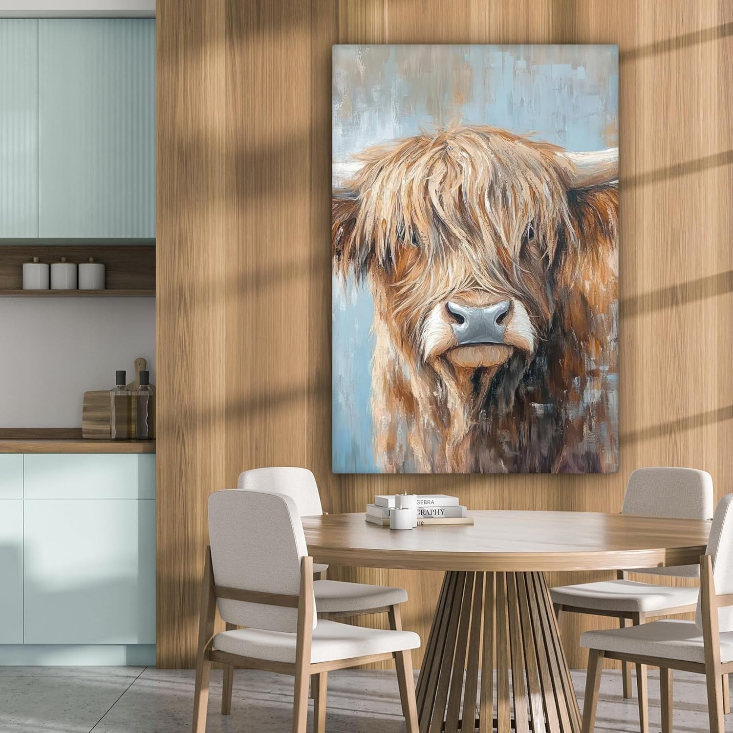 Large Highland Cow Canvas Wall Art Modern Animal Painting 80x120cm Decor