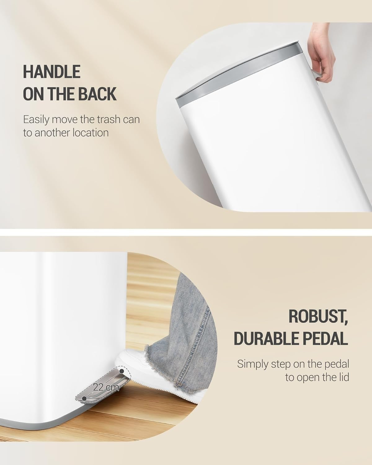 50L Stainless Steel Kitchen Bin Soft Close Pedal Lid White