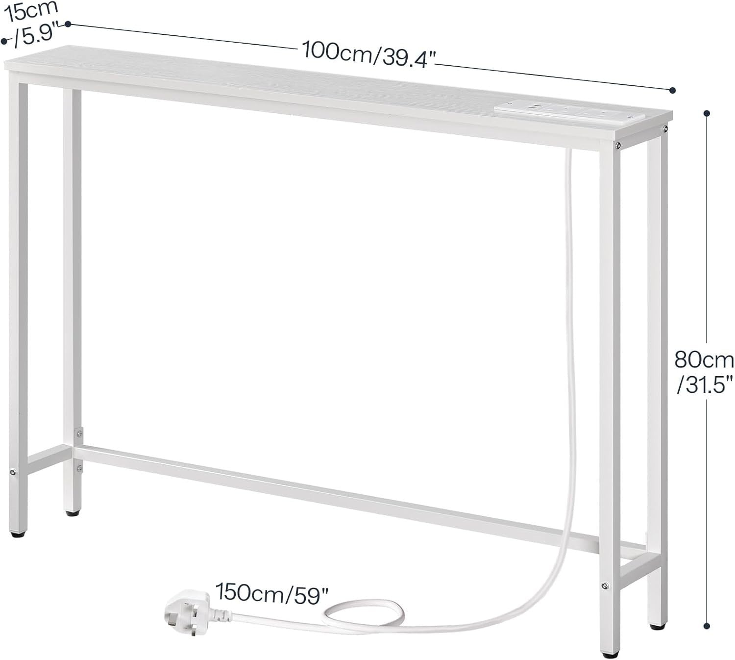 Slim Console Table with USB Ports & Power Outlets for Hallways