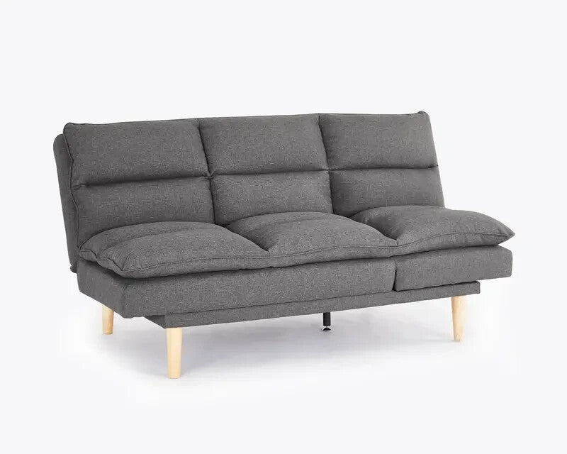 3 Seater Grey Fabric Sofa Bed with Chaise Recliner & Wooden Legs
