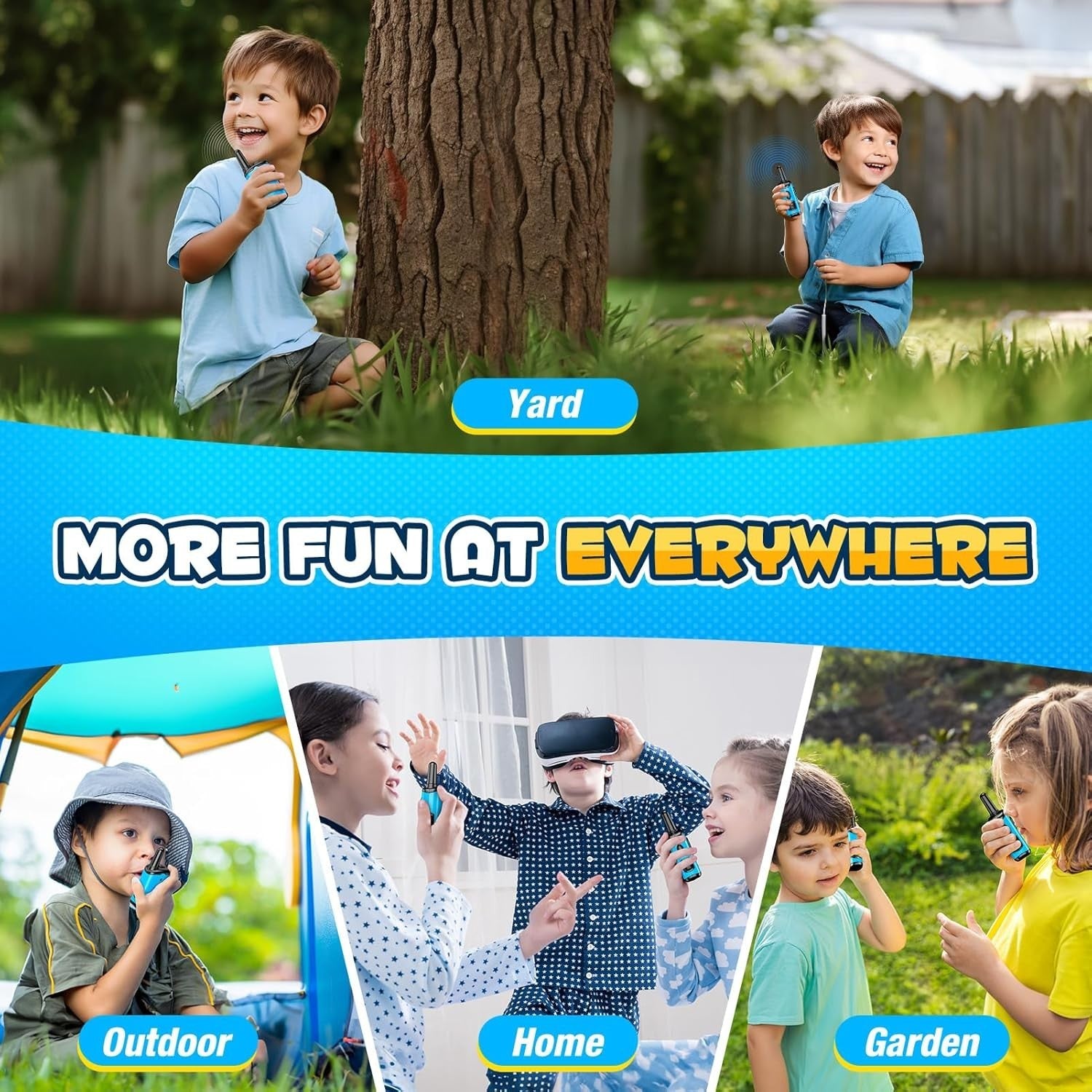 Kids Walkie Talkies Light Blue 2 Way Radios 3 Mile Range Outdoor Toy