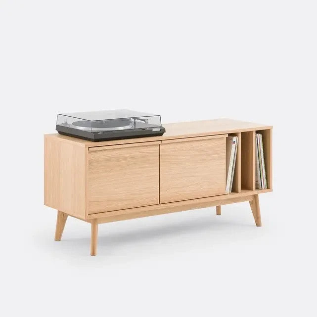 Oak Vinyl Record Cabinet Sideboard Unit – Mid Century Retro Storage