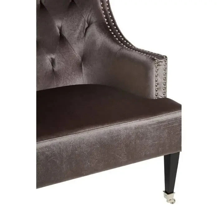 Grey Velvet Accent Chair – Tufted Armchair with Studs & Wooden Legs