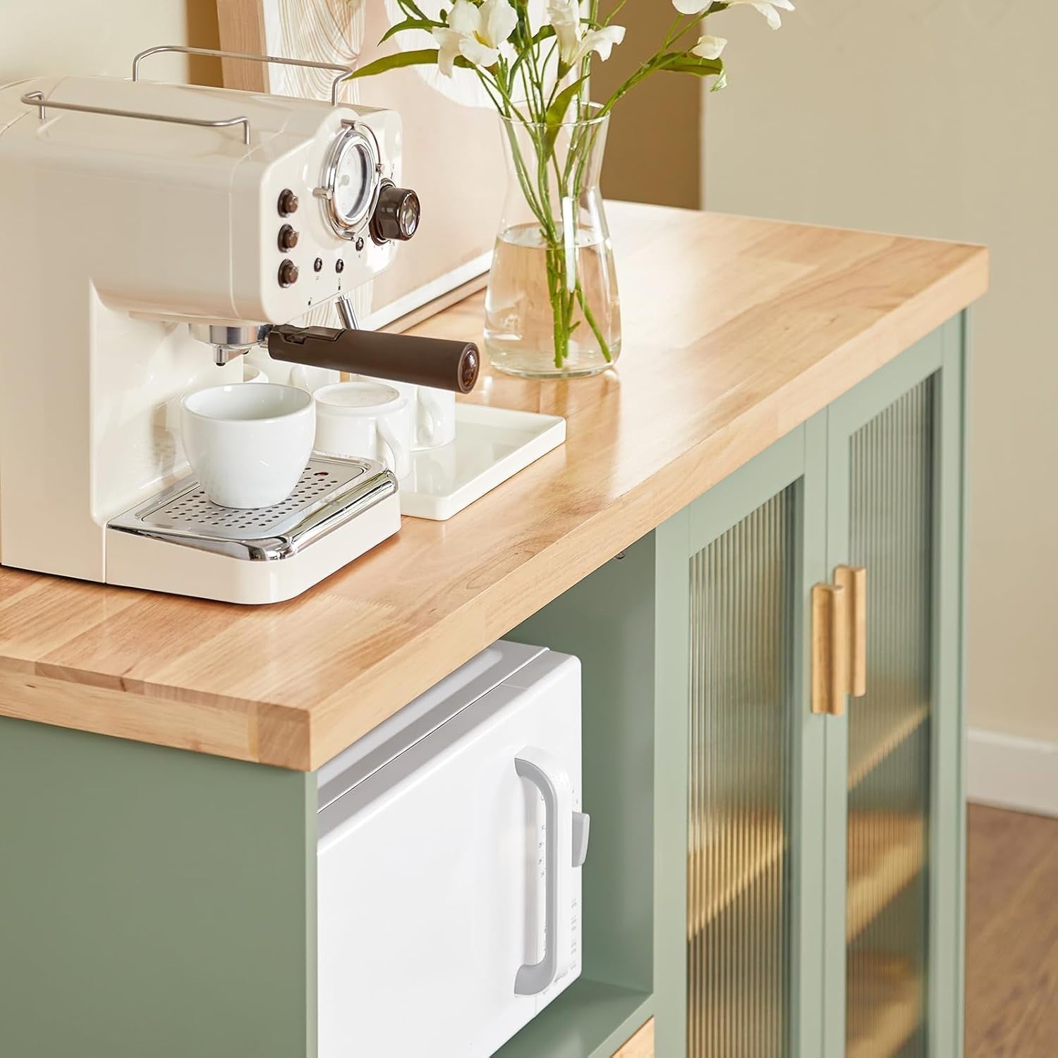 Kitchen Sideboard Cabinet with Microwave Shelf & Wine Rack Green 120x40cm