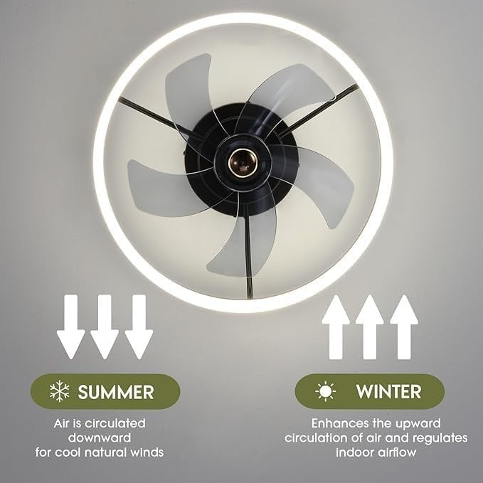 50cm Modern Black Ceiling Fan Light with Remote & App, 6 Speeds, Dimmable LED
