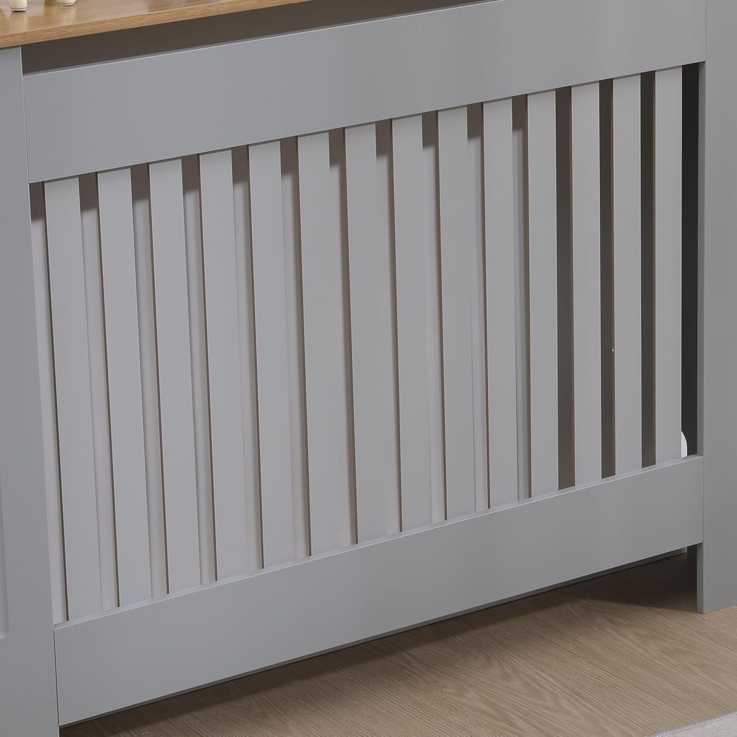 Modern Grey Radiator Cover MDF Wood Slatted Grill Cabinet 112x82x19cm