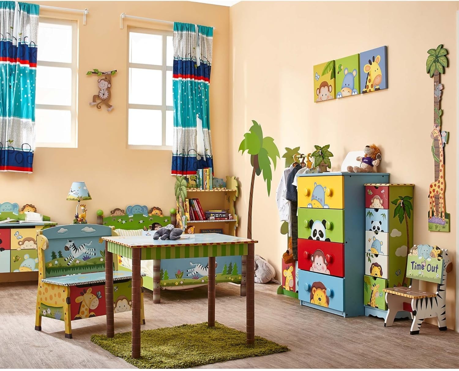 Safari-Themed Kids Bookshelf with Drawers, Large Wooden Storage Unit 96cm