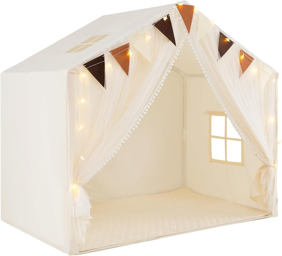 Large Kids Indoor Playhouse Tent w Star Lights Mat Windows Banner