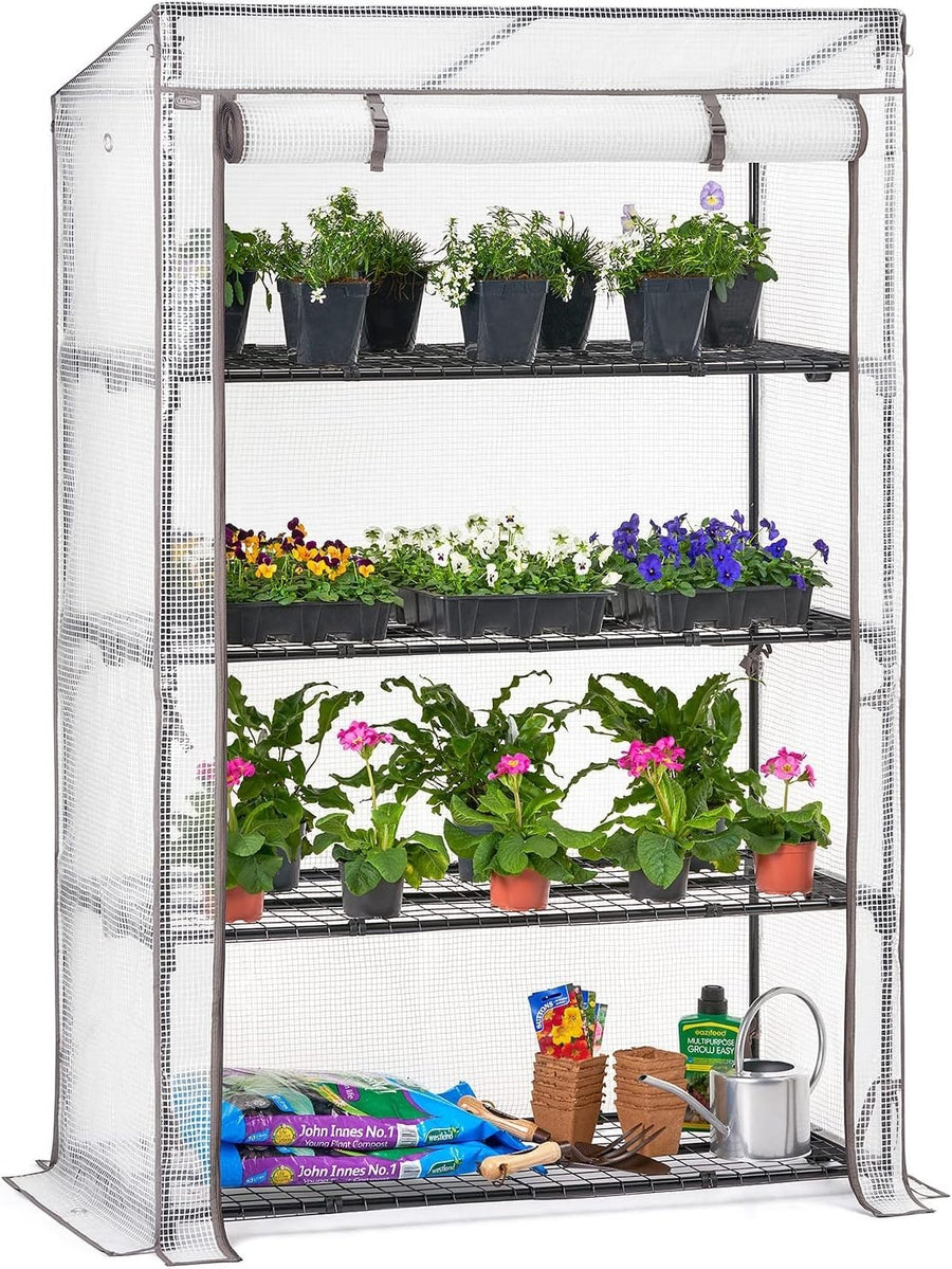 4 Tier Large Greenhouse with Reinforced PE Cover | Sturdy Steel Frame