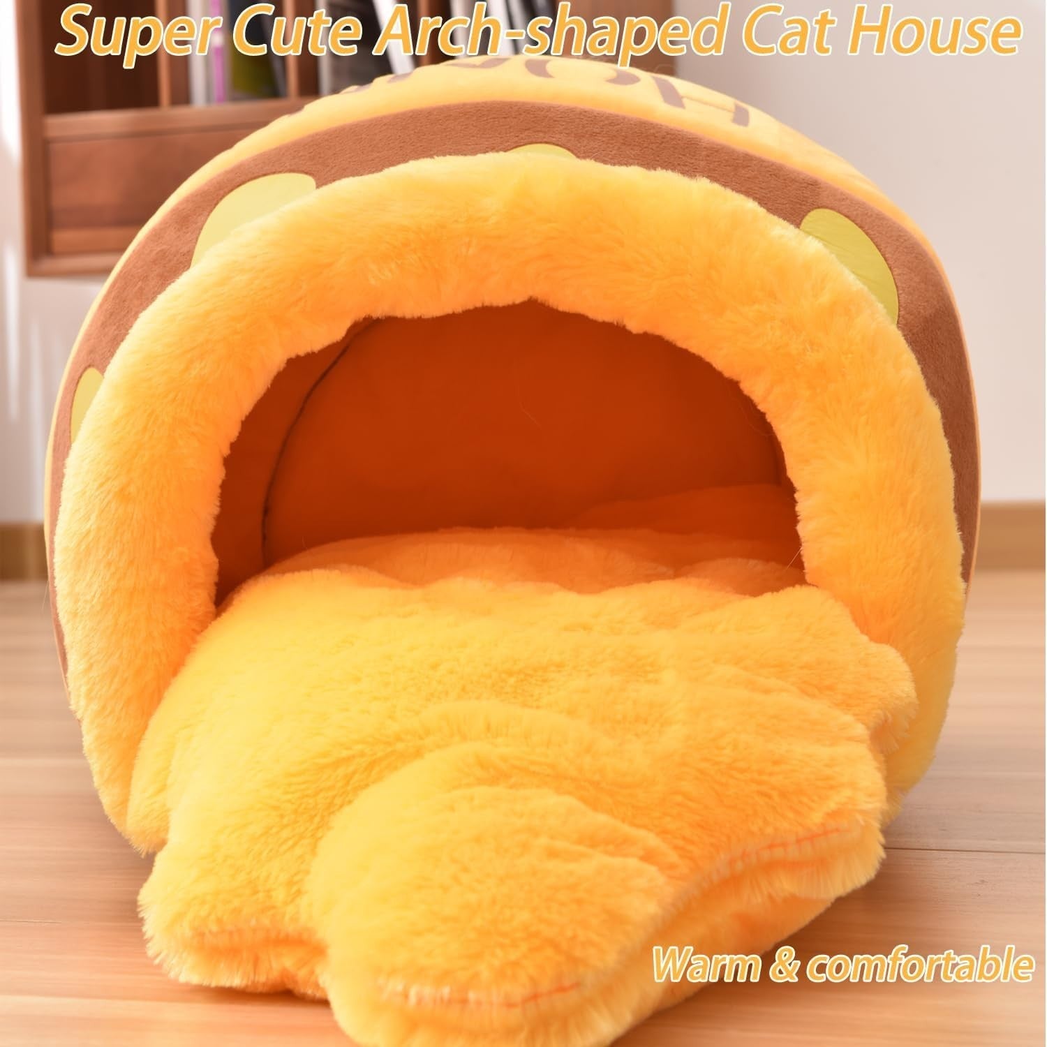 Honey Pot Cat Cave Bed Soft Plush Pet Nest w Washable Cushion