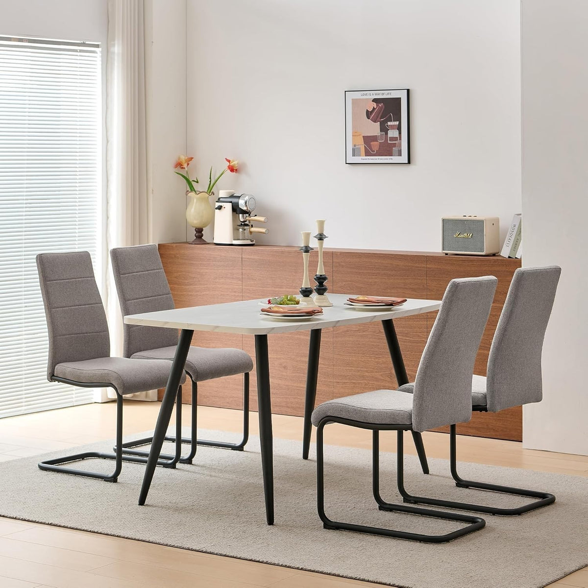 5-Piece Dining Table & 4 Chairs Set, Modern Marble Effect, Space-Saving Design
