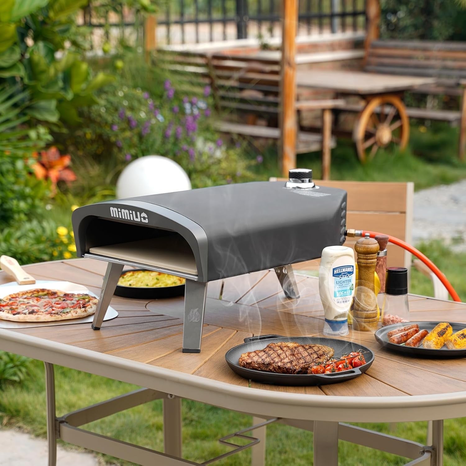 Outdoor Gas Pizza Oven 12" | Portable Black BBQ Oven w/ Stone, Peel & Cover