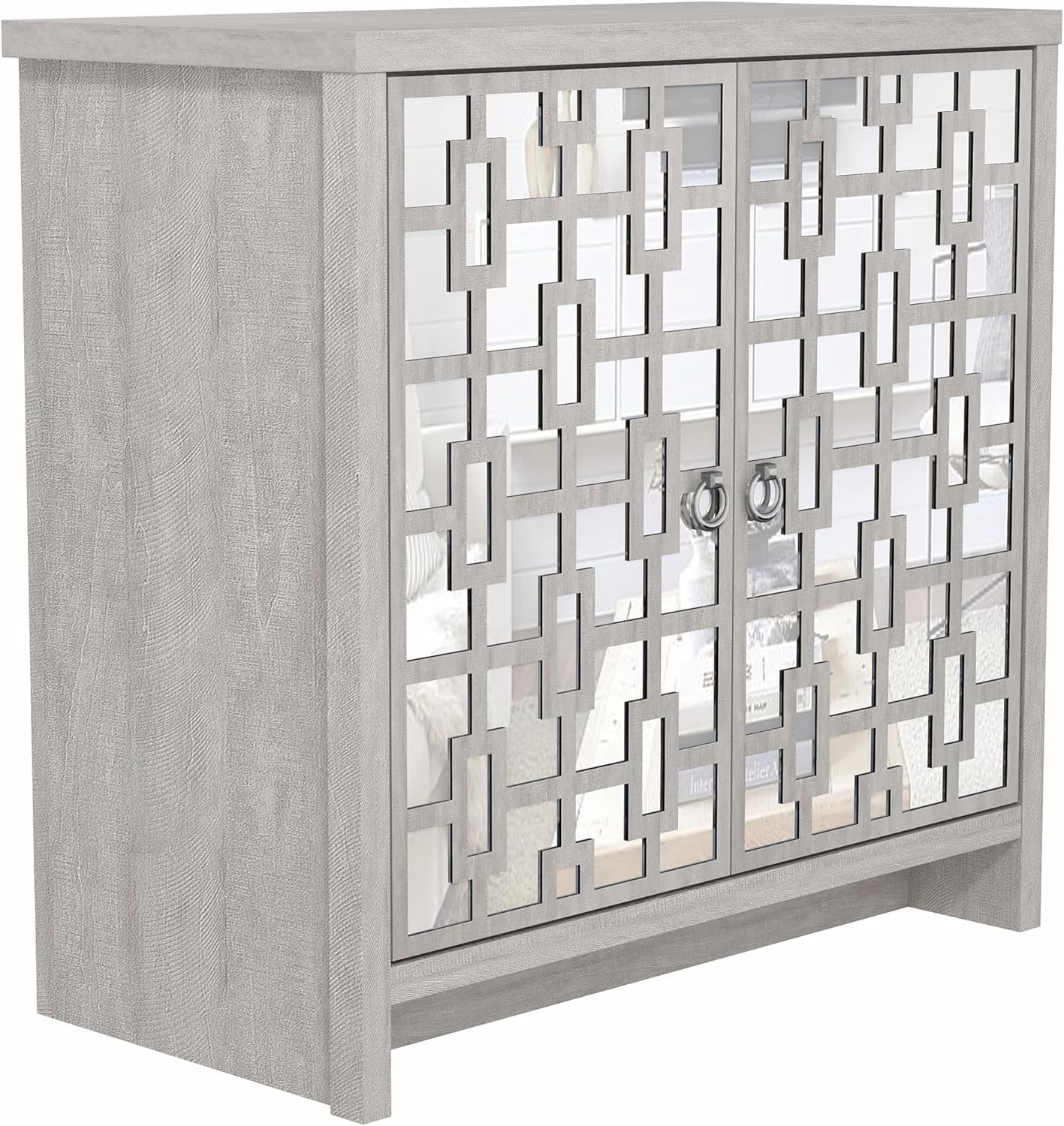 Grey Mirrored Sideboard 2 Door Cabinet Modern Storage Unit Hallway