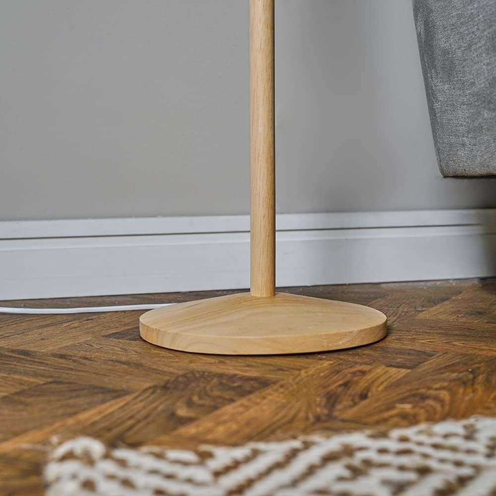 Natural Wood Floor Lamp Dark Grey Shade Modern Standing Light Living Room