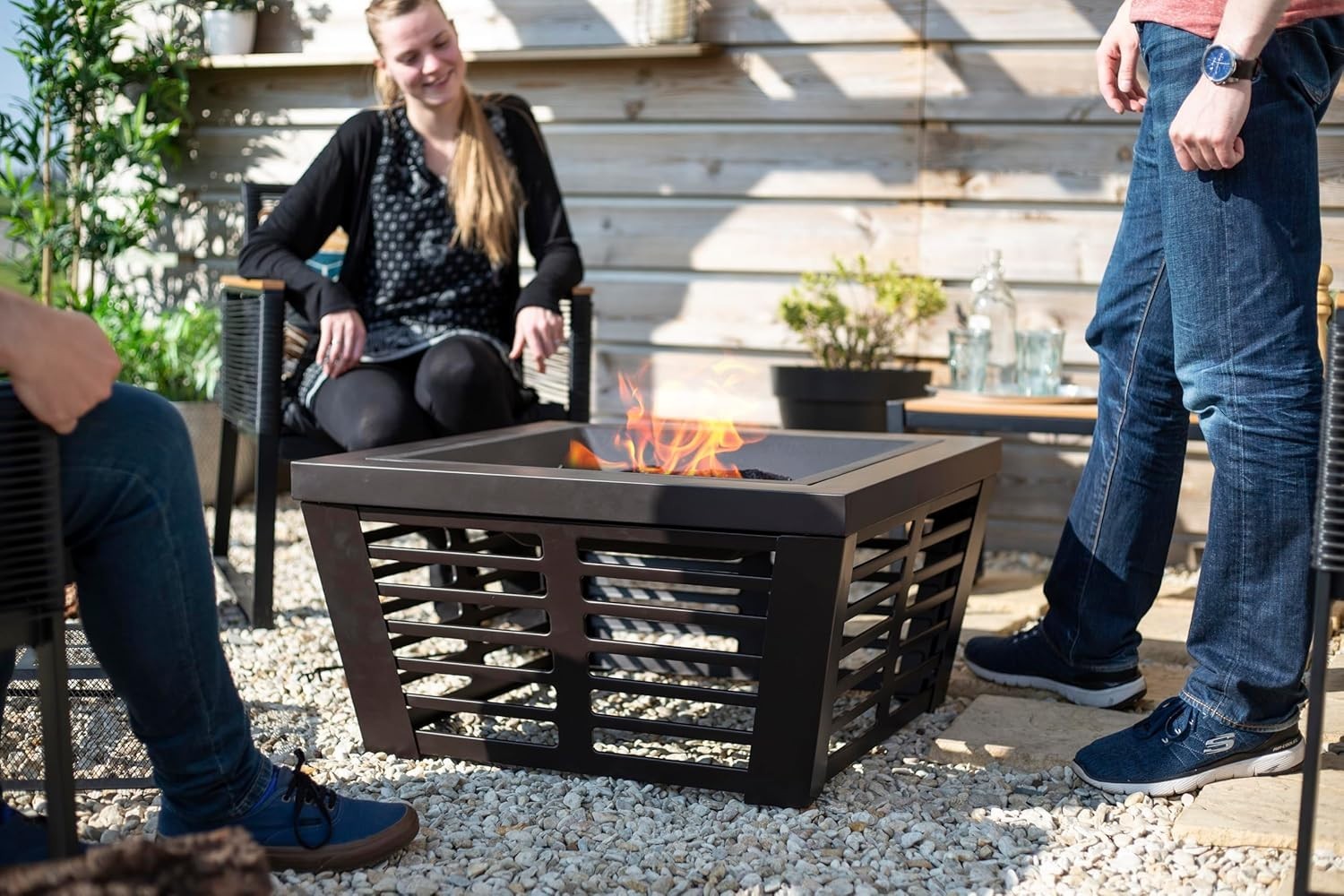 XL Outdoor Fire Pit with BBQ Grill 75cm Patio Heater Garden Wood Burner Square