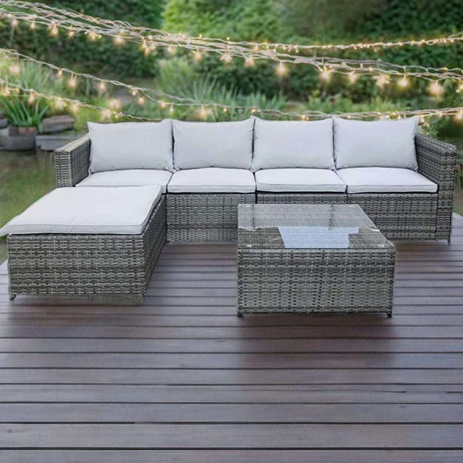 5 Seater Rattan Garden Sofa Set Outdoor Patio Furniture with Table Grey