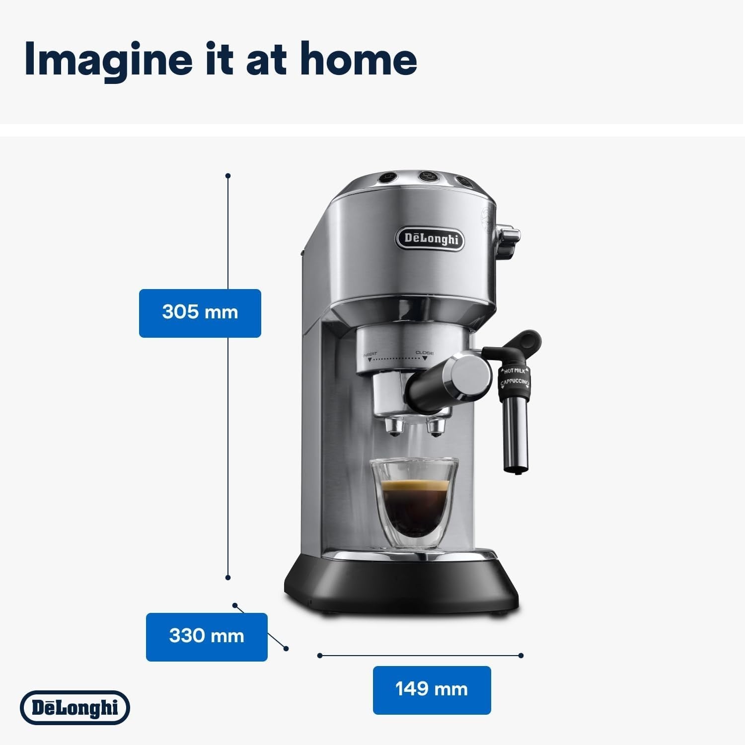 Slim Barista Coffee Maker 15 Bar Espresso Machine | Dual Cup | Steam Wand