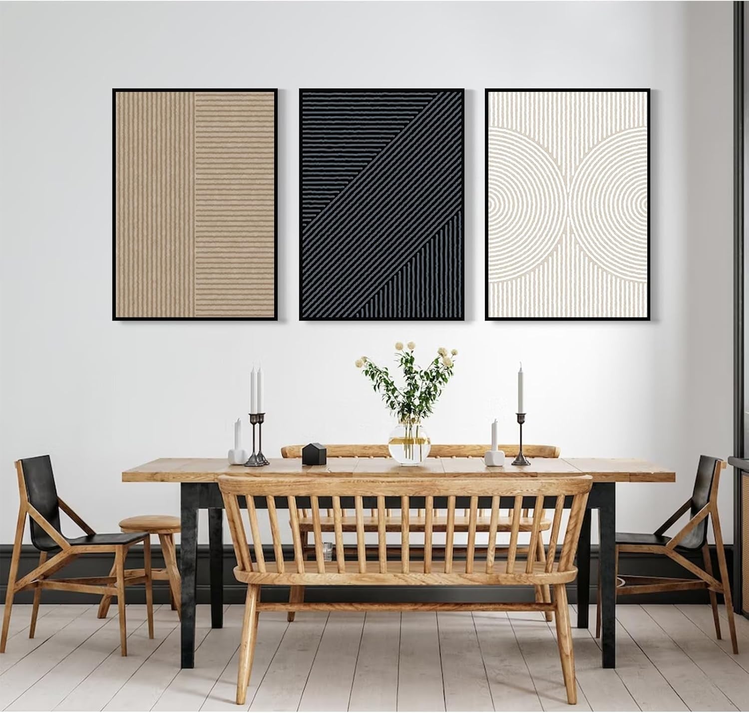 3-Piece Modern Abstract Canvas Wall Art 16x24" Neutral Boho Decor