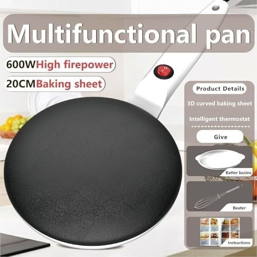 Electric Crepe Maker 8" Non-Stick Handheld Pancake Maker Auto Thermostat Pink
