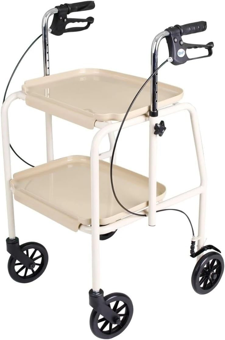 Walker Trolley with Trays Adjustable Lockable Brakes Indoor Mobility Aid
