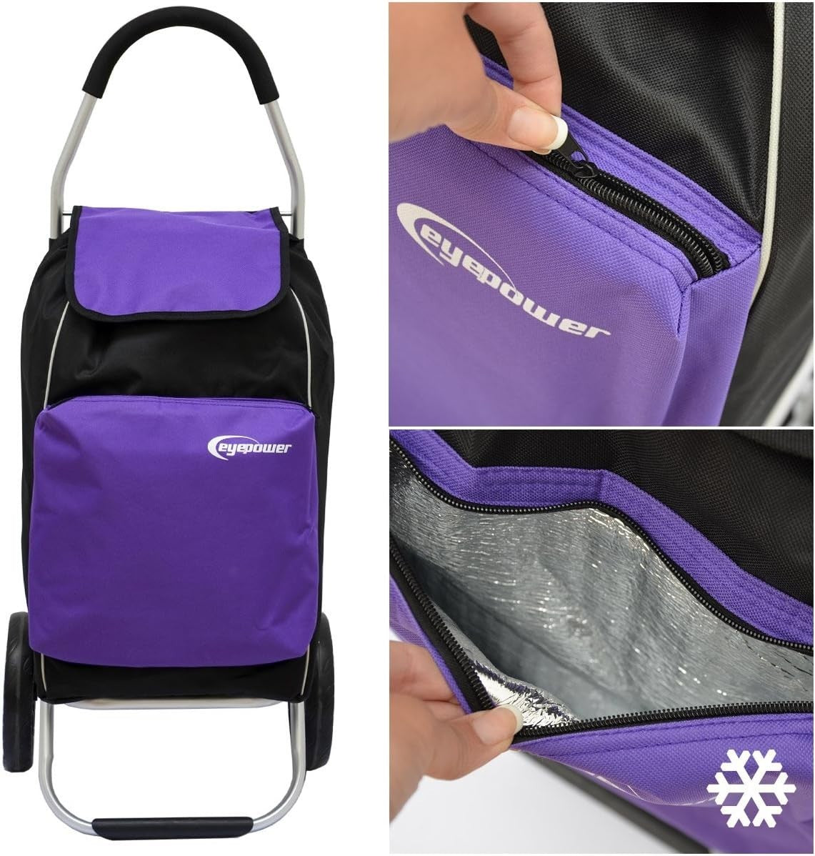 Foldable Shopping Trolley 52L with Cooler Bag – Lilac, Heavy Duty Cart
