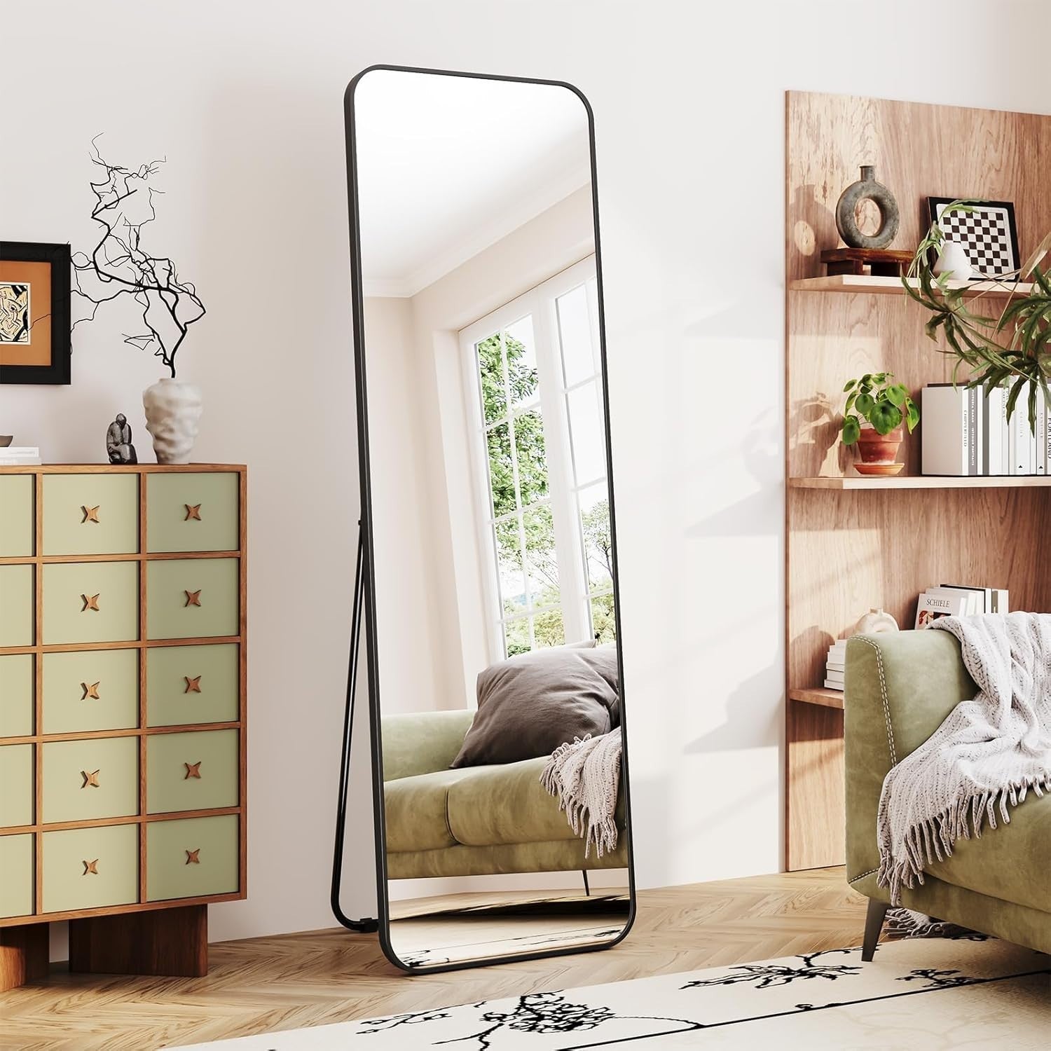 Large Full-Length Rectangular Floor Mirror 160x50cm, Rounded Corners, Freestandi