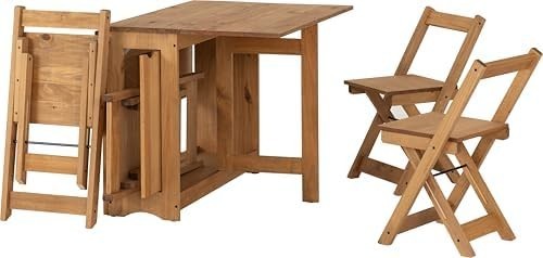 Space-Saving Butterfly Dining Set 4 Chairs Waxed Pine Rustic