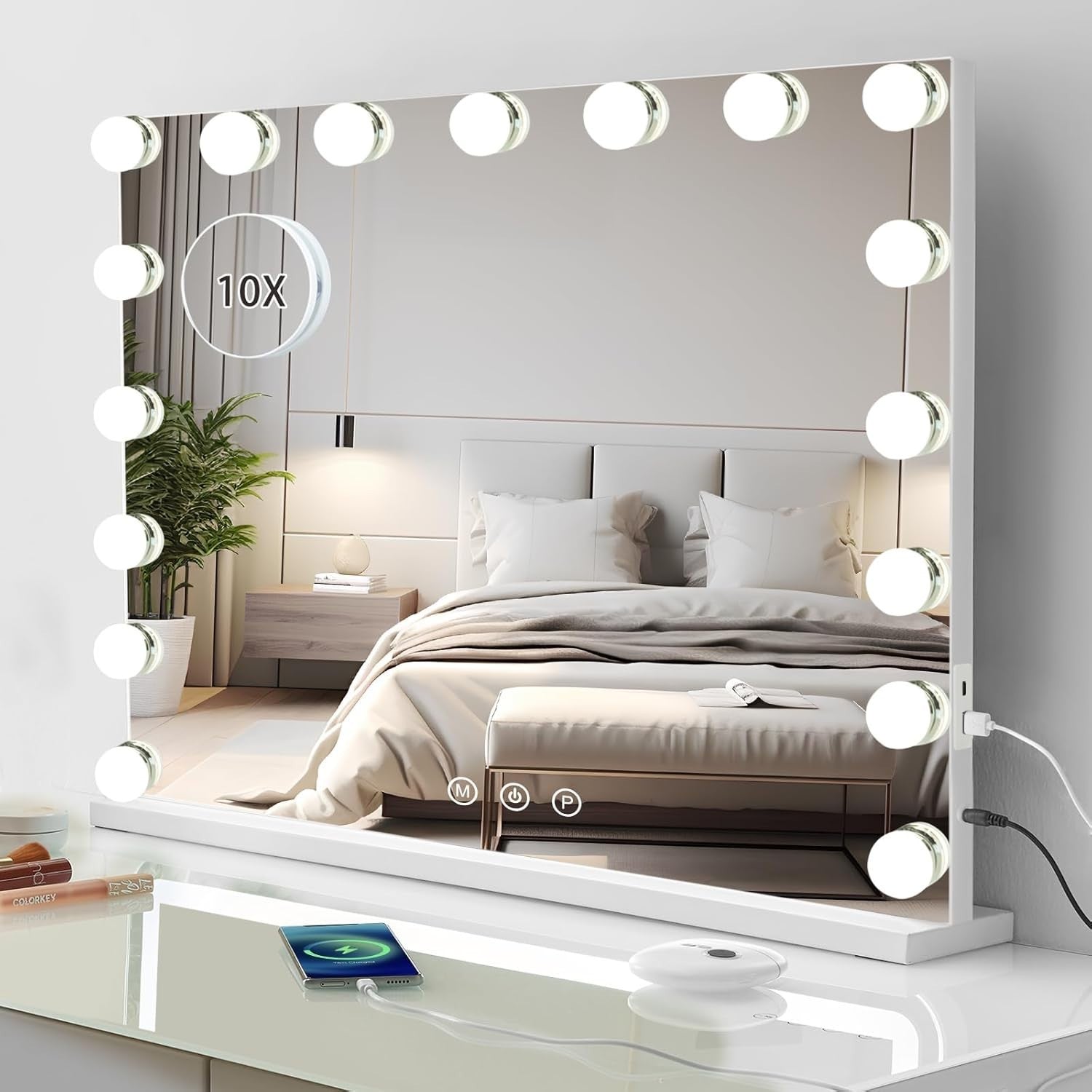 Large LED Vanity Mirror 60x50cm with Touch Control & USB Charging