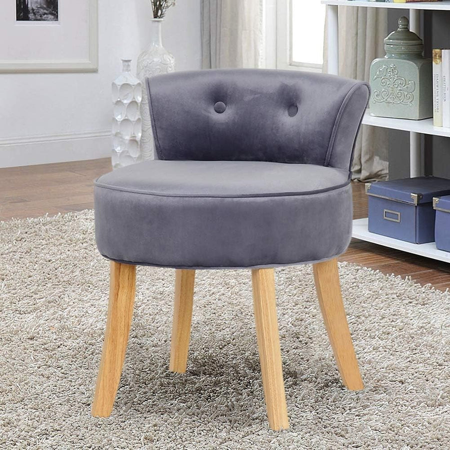 Grey Velvet Low-Back Vanity Chair – Soft Dressing Table Stool with Wood Legs