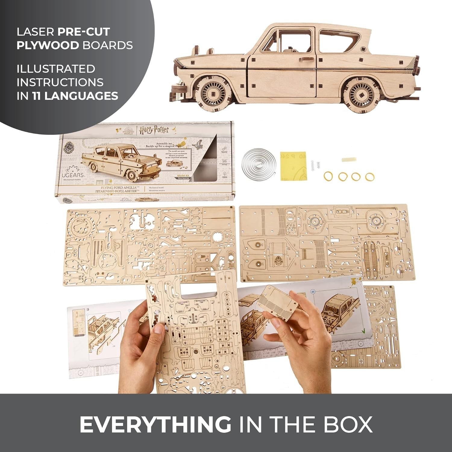 3D Wooden Flying Car Puzzle for Adults – Moving Model Kit with Spring Drive