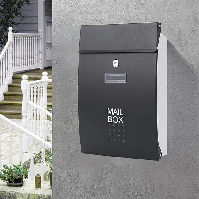 Secure Wall Mounted Mailbox Lockable Rustproof Steel Post Box for Letters